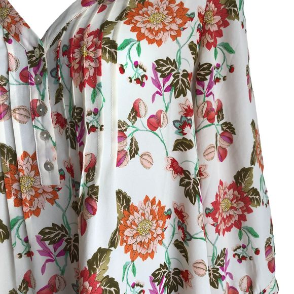 Rose + Olive Women's Peasant Blouse Plus 1X Floral Boho Pleated Chiffon 3/4 Slv - Picture 5 of 9